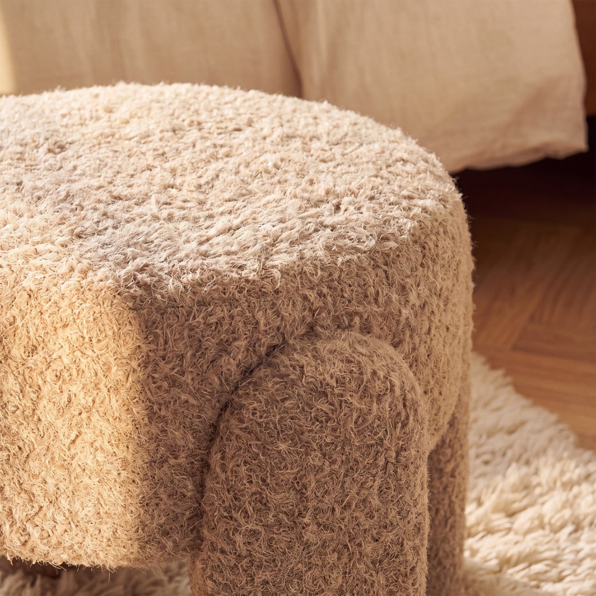 Pouf rond en tissu 45cm- NOLAN beige, DRAWER