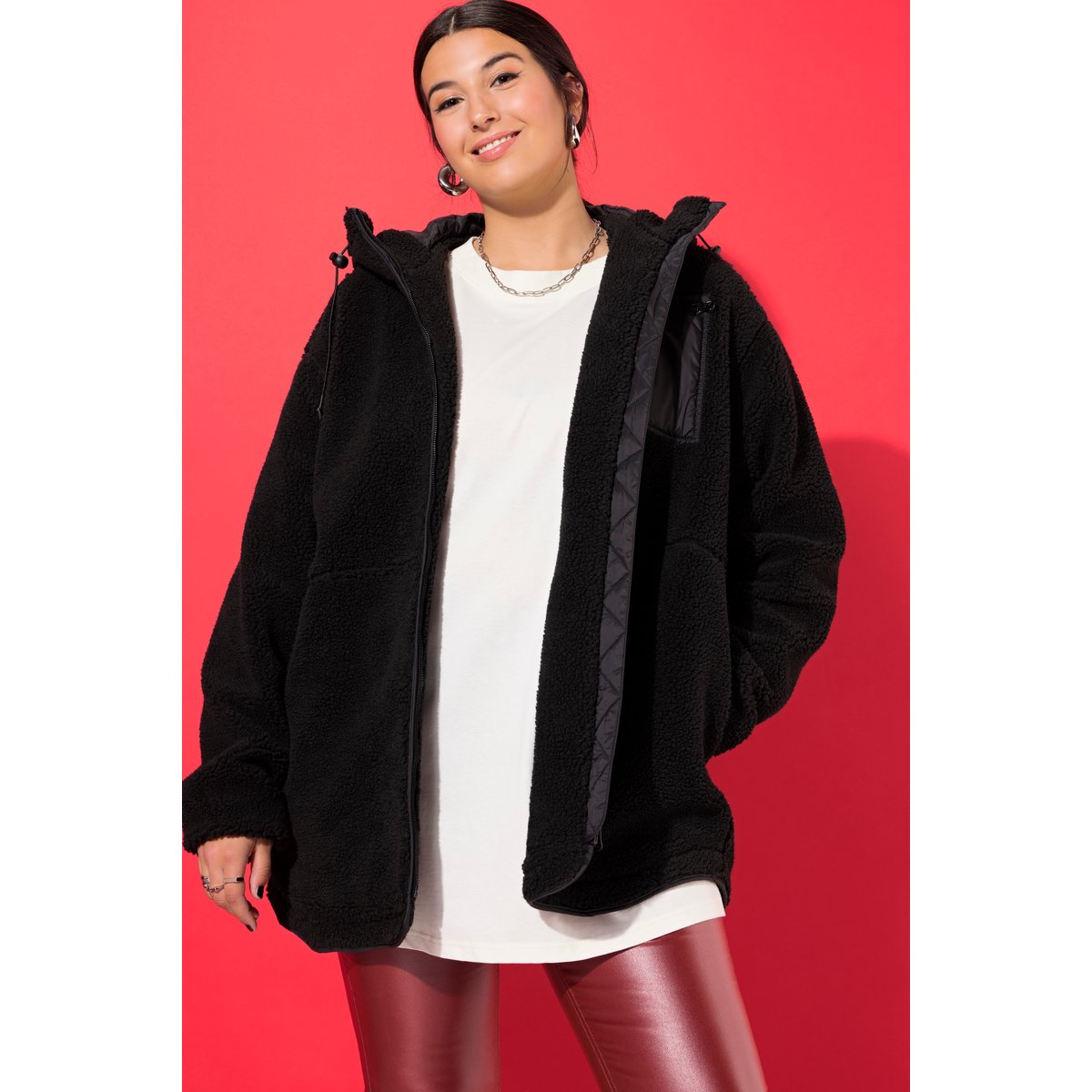 Veste en polaire bouclée, oversized, capuche noir, STUDIO UNTOLD