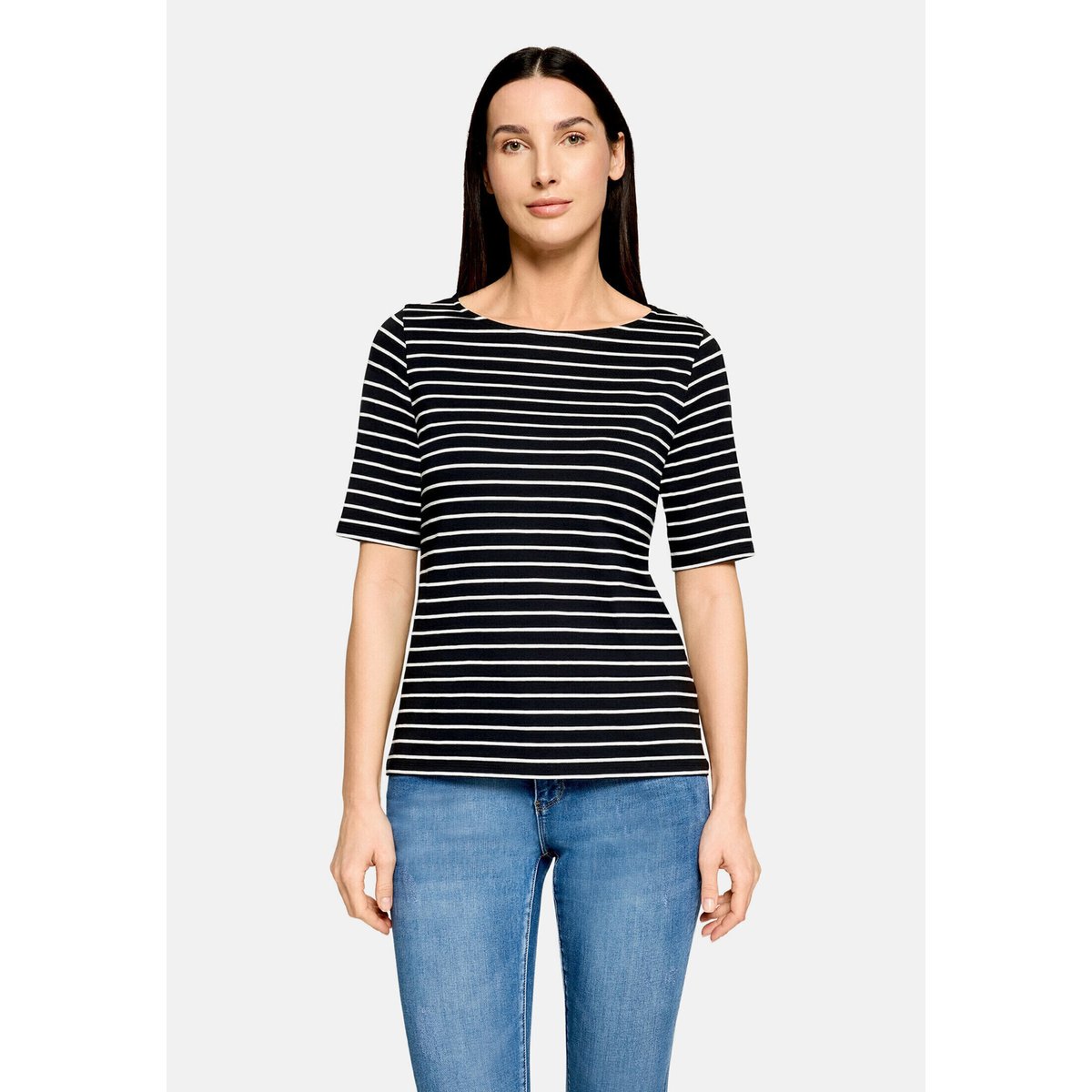 T-shirt à rainures à encolure bateau noir/blanc, BETTY BARCLAY