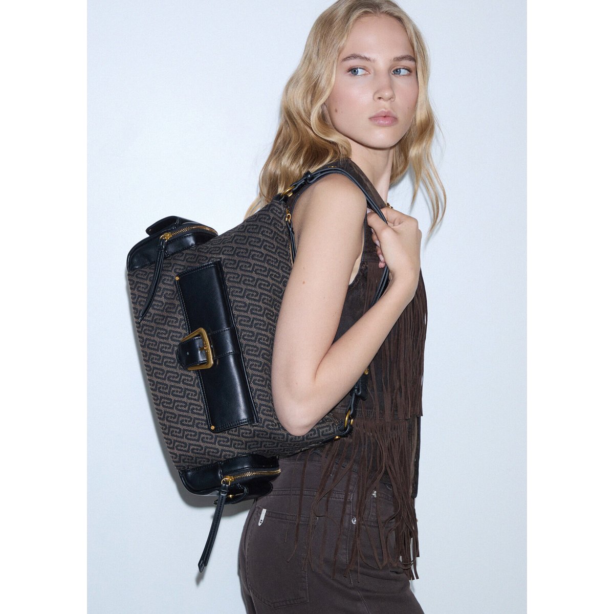 Sac Hobo Moyen Monogramme marron foncé, LIU JO