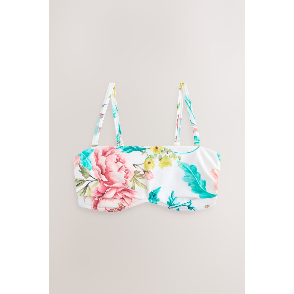Haut de bikini bandeau minimisant blanc floral haute brillance, NEXT