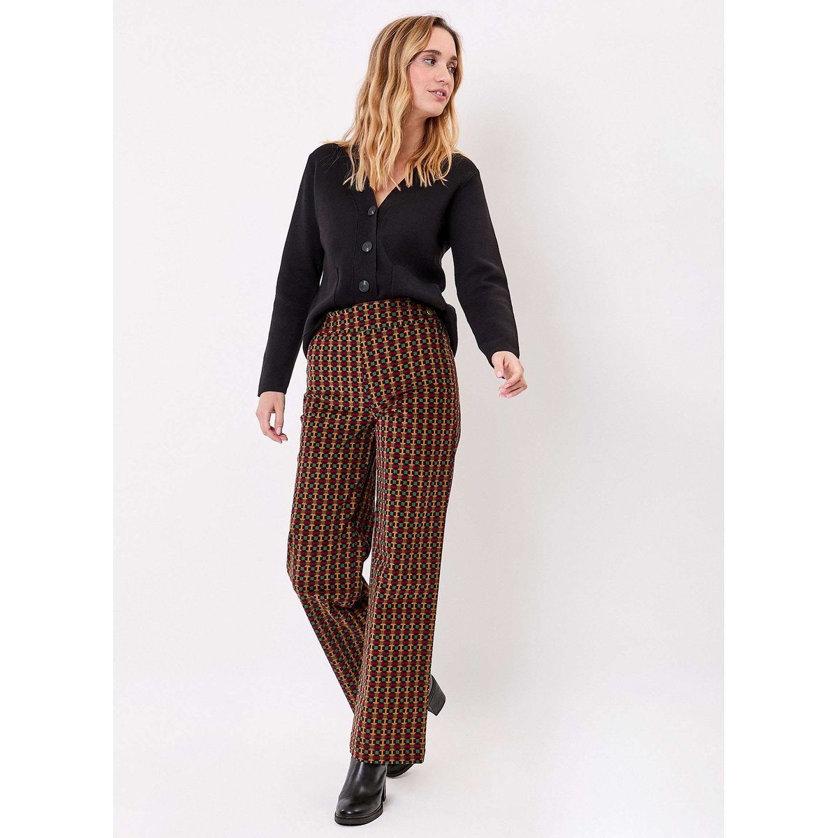 Pantalon imprimé droit large velours côtelé OSCAR vert signal, PRINCESSE NOMADE