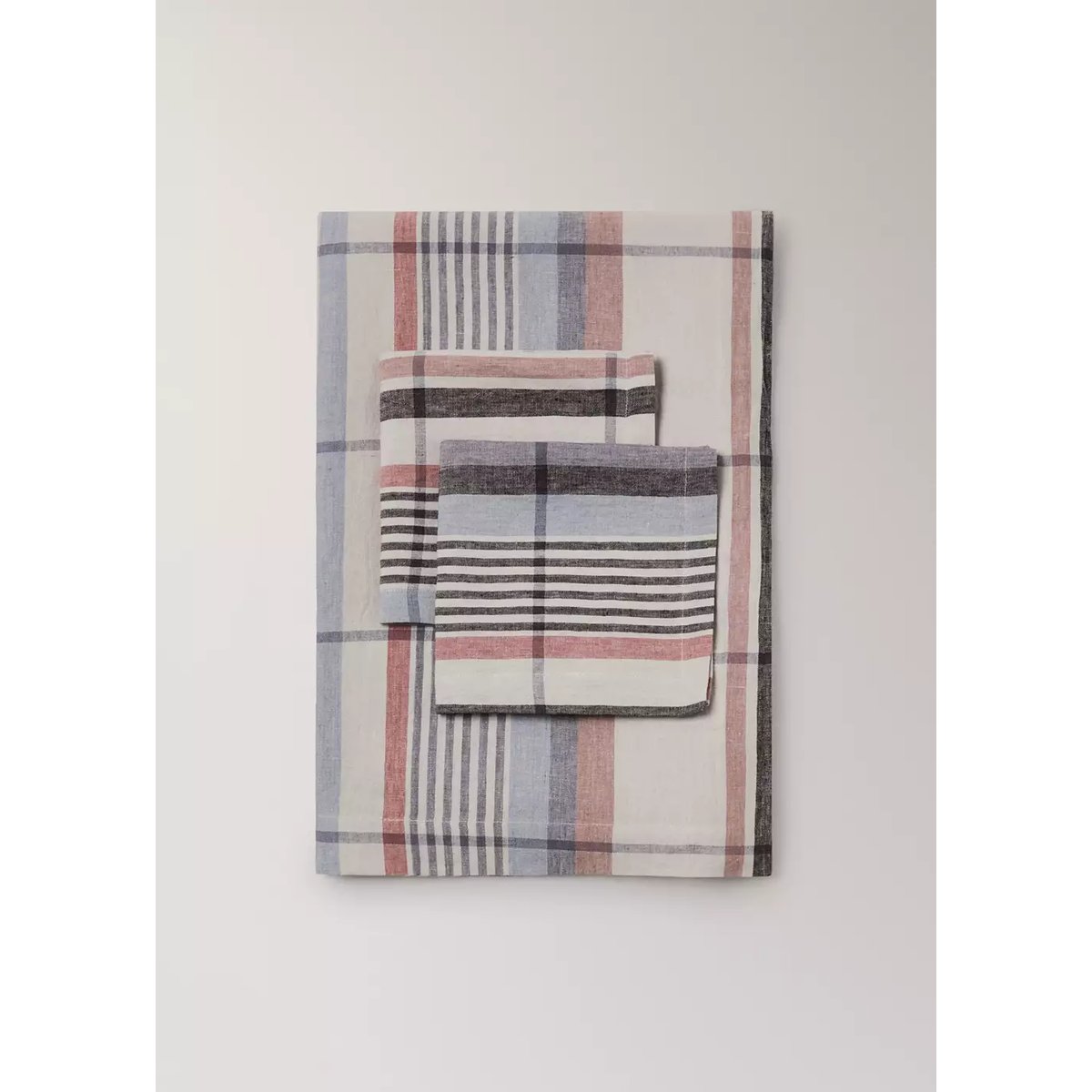 Serviettes de table 100 % lin à rayures gris clair/pastel, MANGO HOME