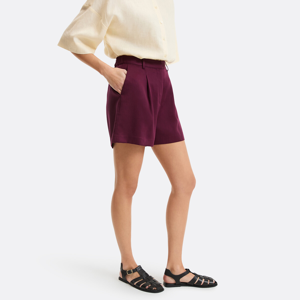 Short à pinces en TENCEL™ violet prune, LA REDOUTE COLLECTIONS