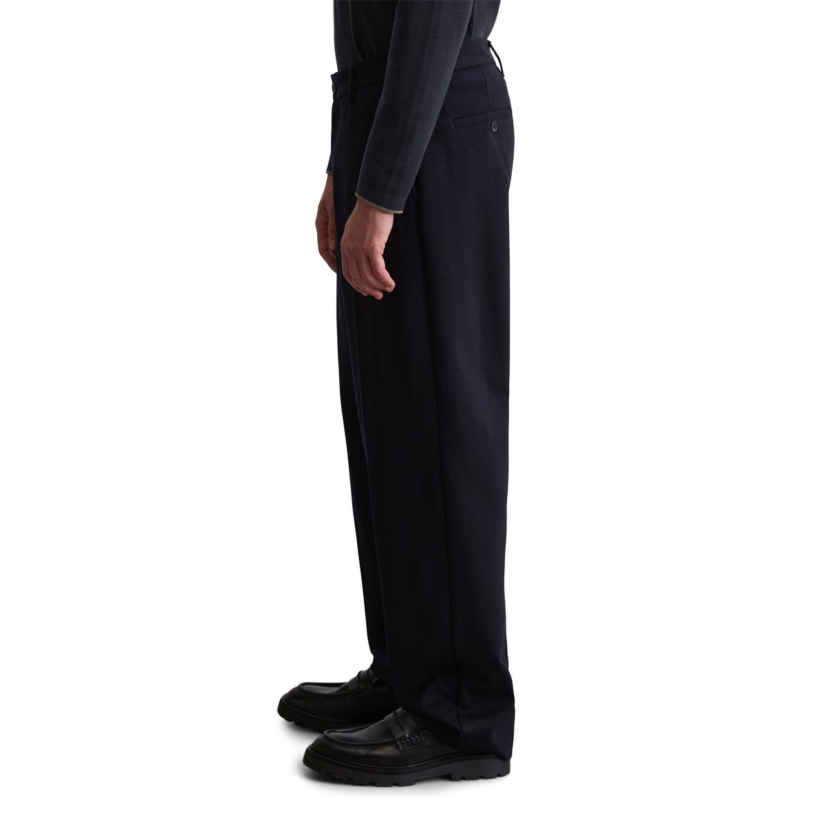 Pantalon modèle Mossbo DFB Travel Collection en mélange interlock-viscose bleu foncé, MARC O'POLO
