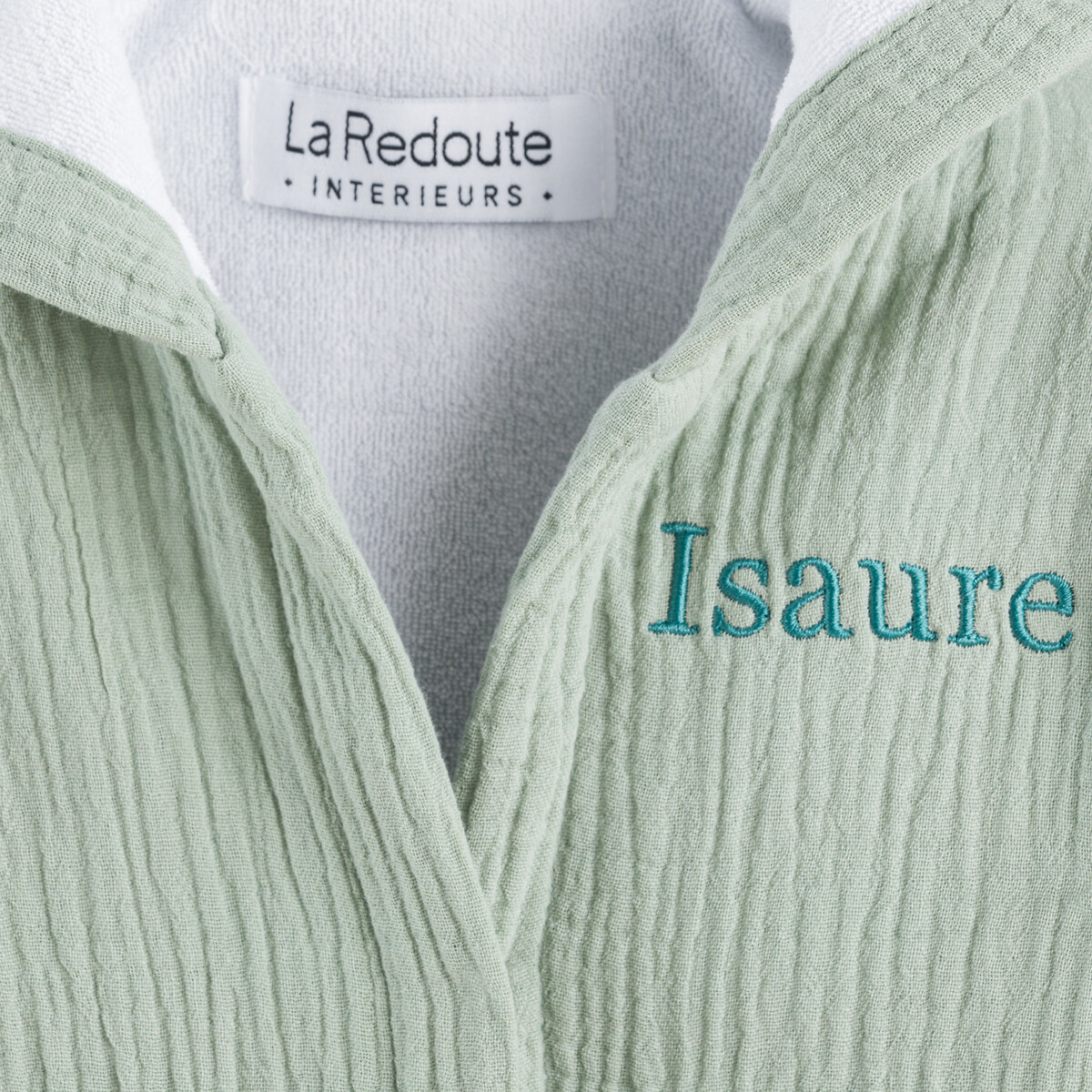 Peignoir enfant gaze de coton personnalisé, Kumla vert de gris, LA REDOUTE INTERIEURS