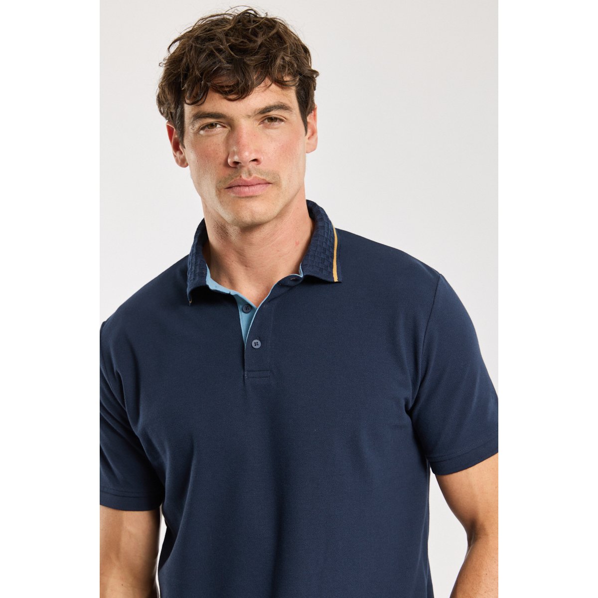 Polo uni Bérac - coton piqué marine deep/blue heaven/fa, GUY DE BERAC