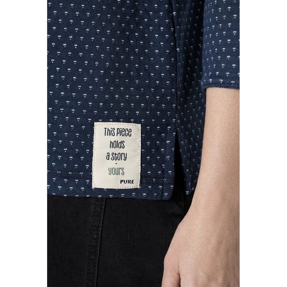 T-shirt en coton bio, cœurs / rayures marine, ULLA POPKEN