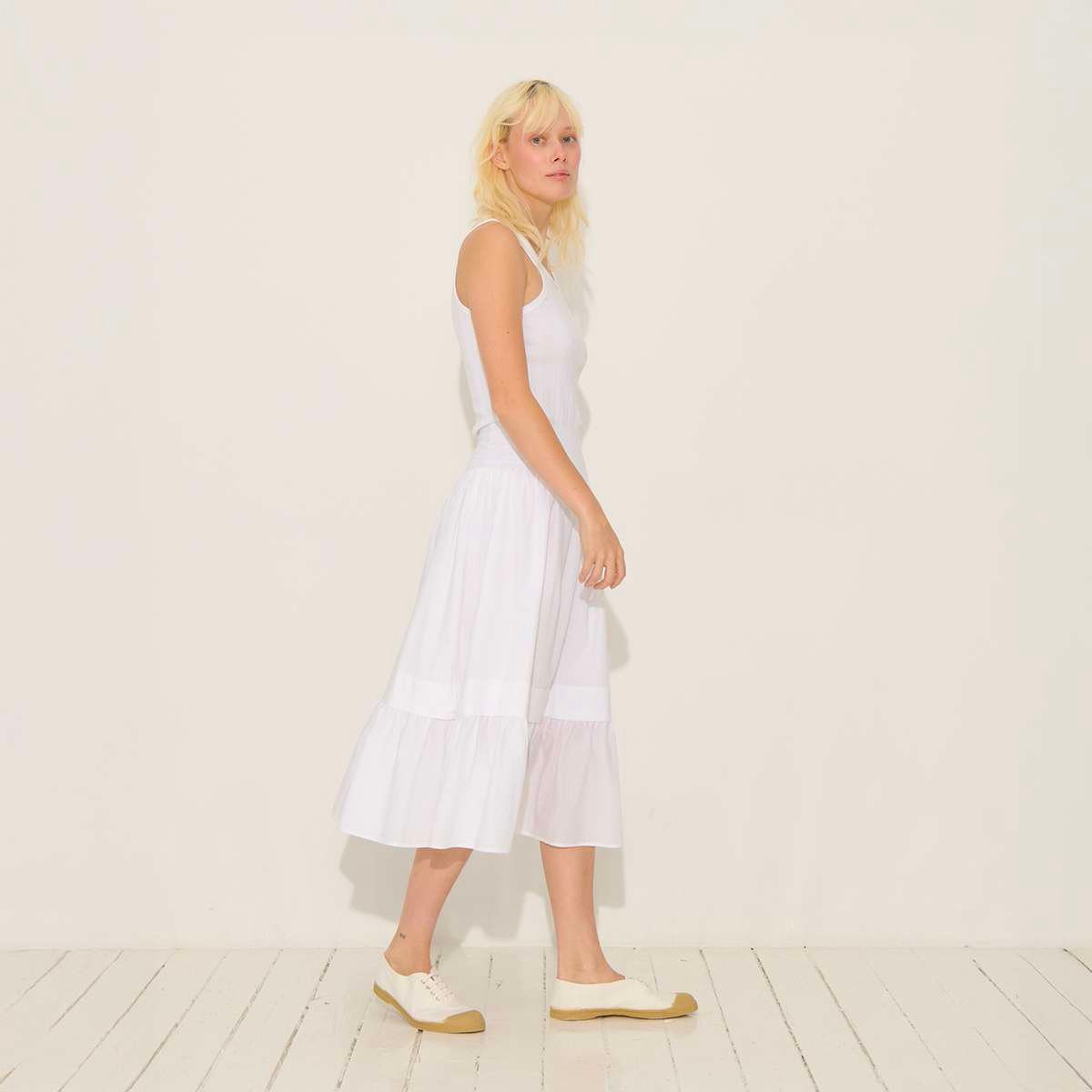 Jupe midi en voile de coton coupe ample PANDORA blanc, BENSIMON