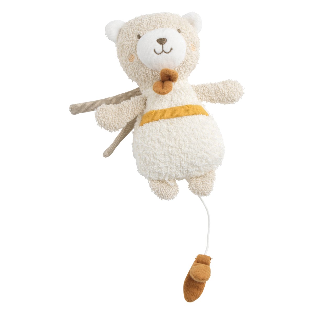 Peluche mini musical en bouclette coton bio beige/jaune, SAUTHON