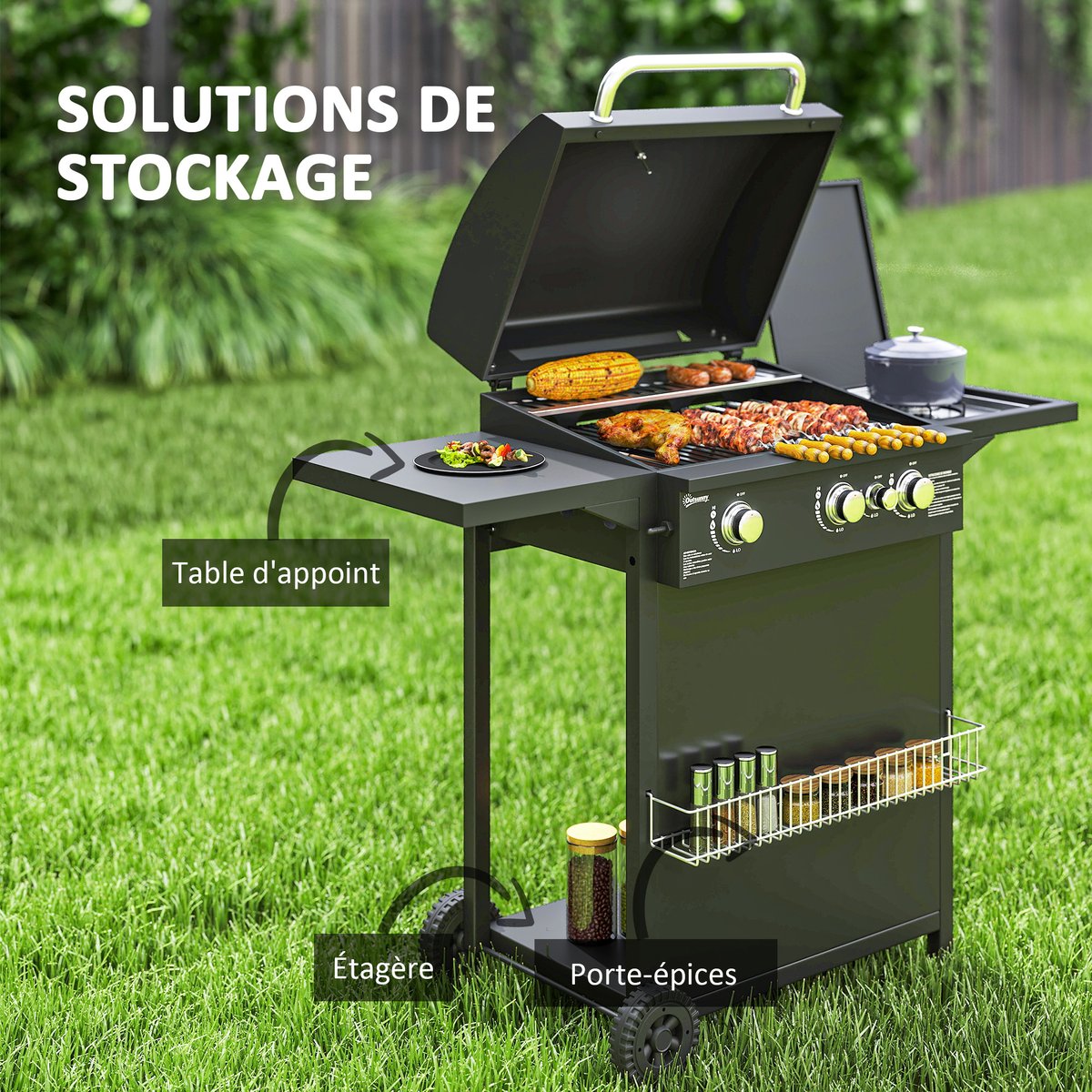 Barbecue à gaz Acier Noir noir, OUTSUNNY