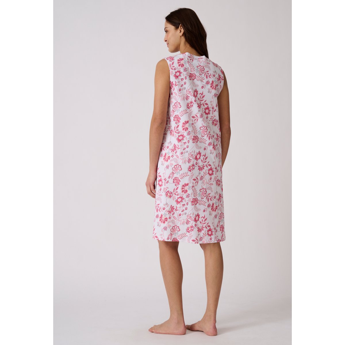 Chemise de nuit en pur coton peigné blanc rose fleuri, DAMART