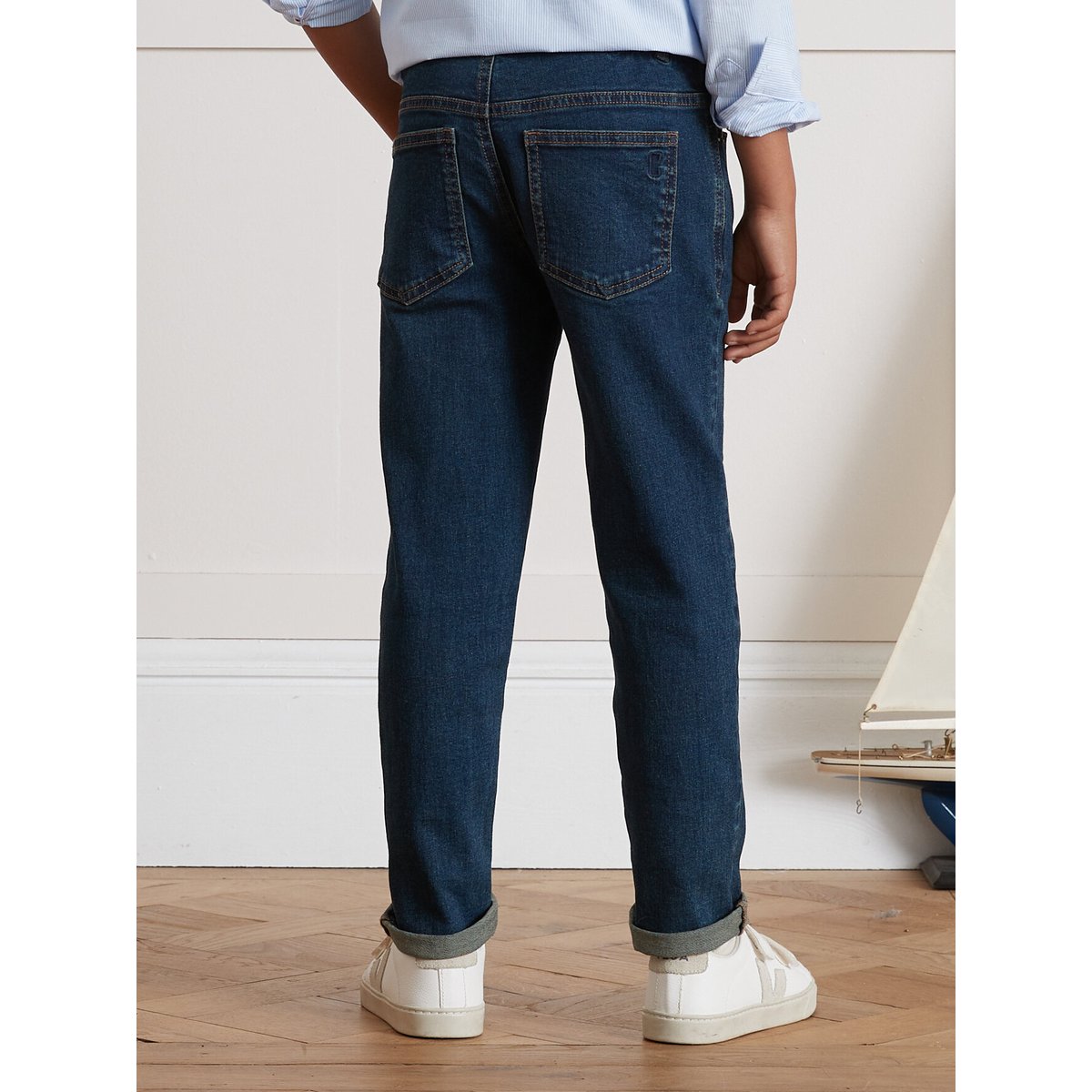 Jean coupe slim bleu fonce uni, CYRILLUS