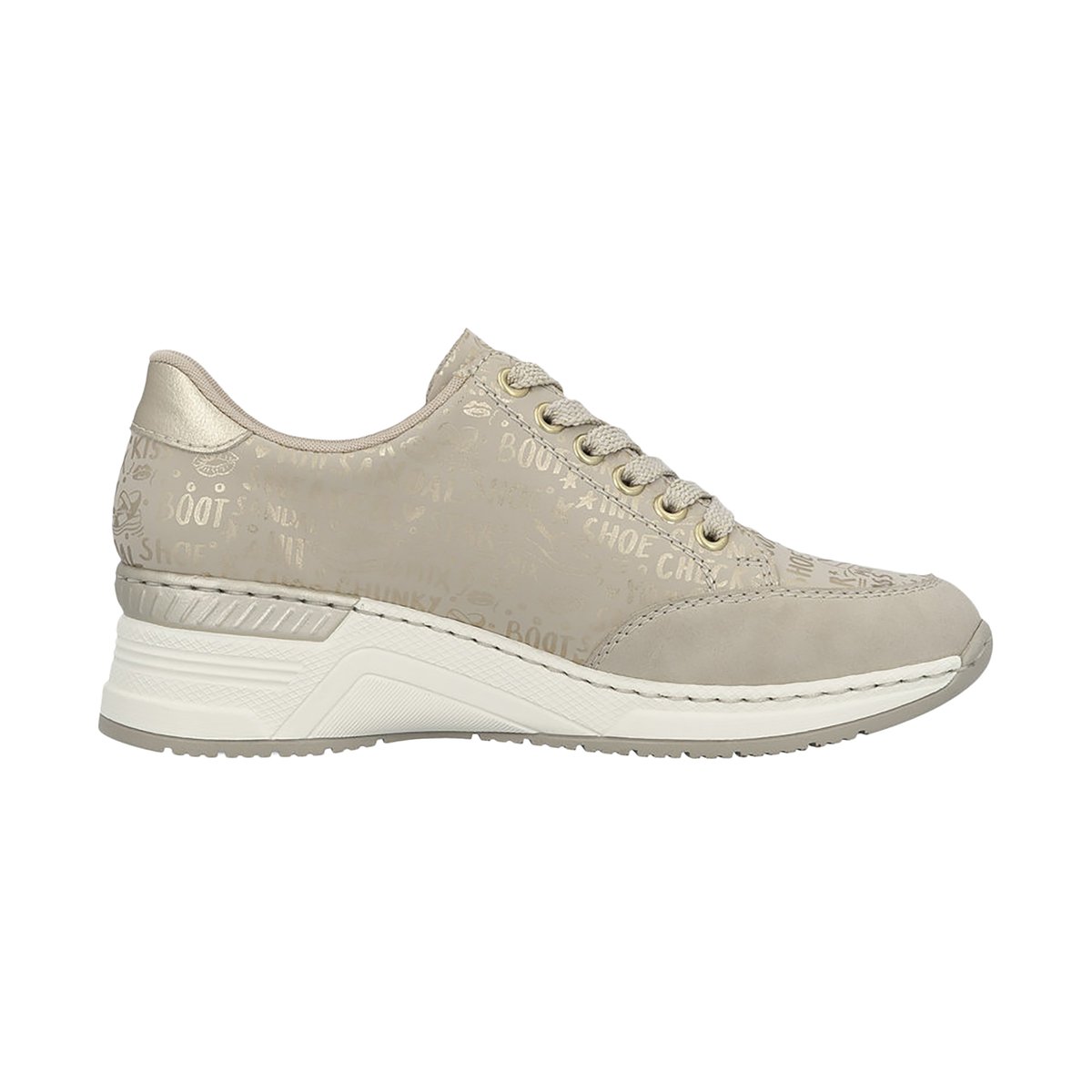 Sneakers beige à semelle beige et à talon compensé avec des lacets beige, RIEKER
