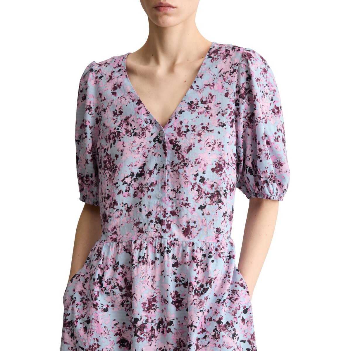 Robe imprimée relaxed en mélange de viscose avec effet froissé bleu clair, MARC O’POLO DENIM