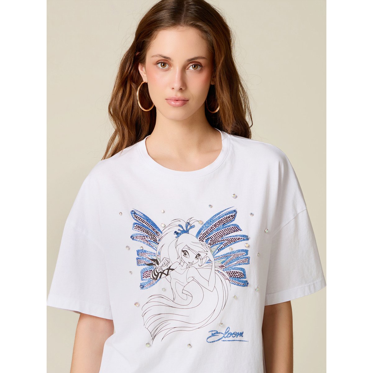 T-shirt Winx avec cristaux et sertissages blanc, OLTRE
