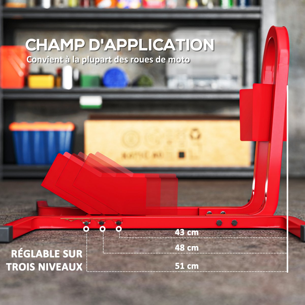 Cale de roue pour moto Métal Rouge rouge, HOMCOM