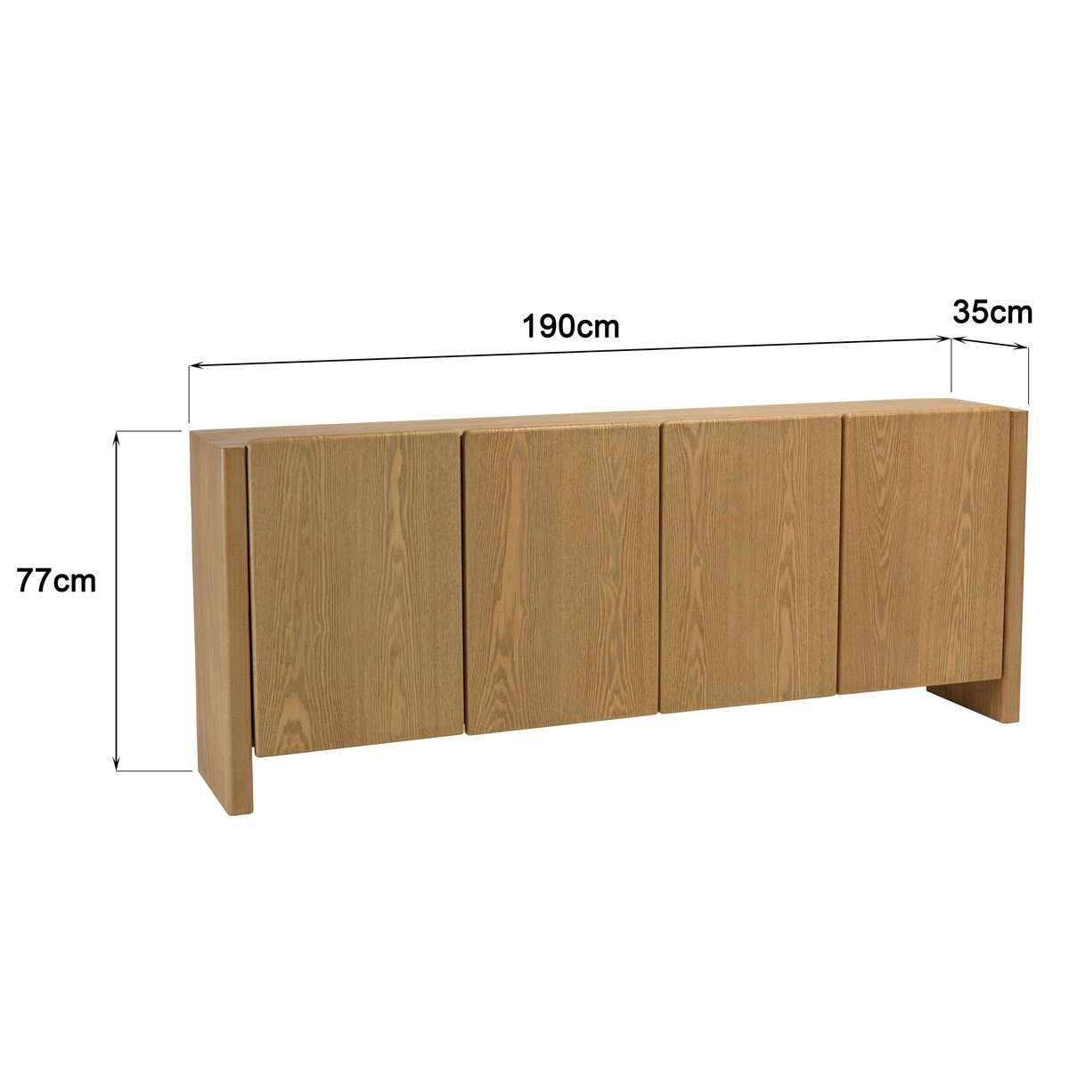 Buffet 190cm couleur naturelle 4 portes design arrondi VELAR bois naturel, PIER IMPORT