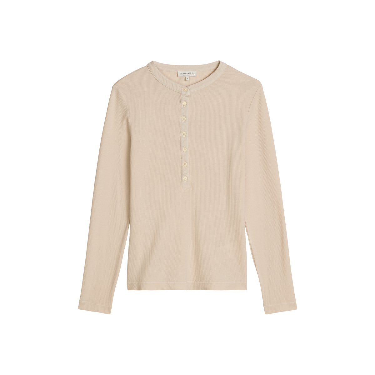 T-shirt long côtelé Henley slim en jersey stretch de coton bio Lyocell gris, MARC O'POLO
