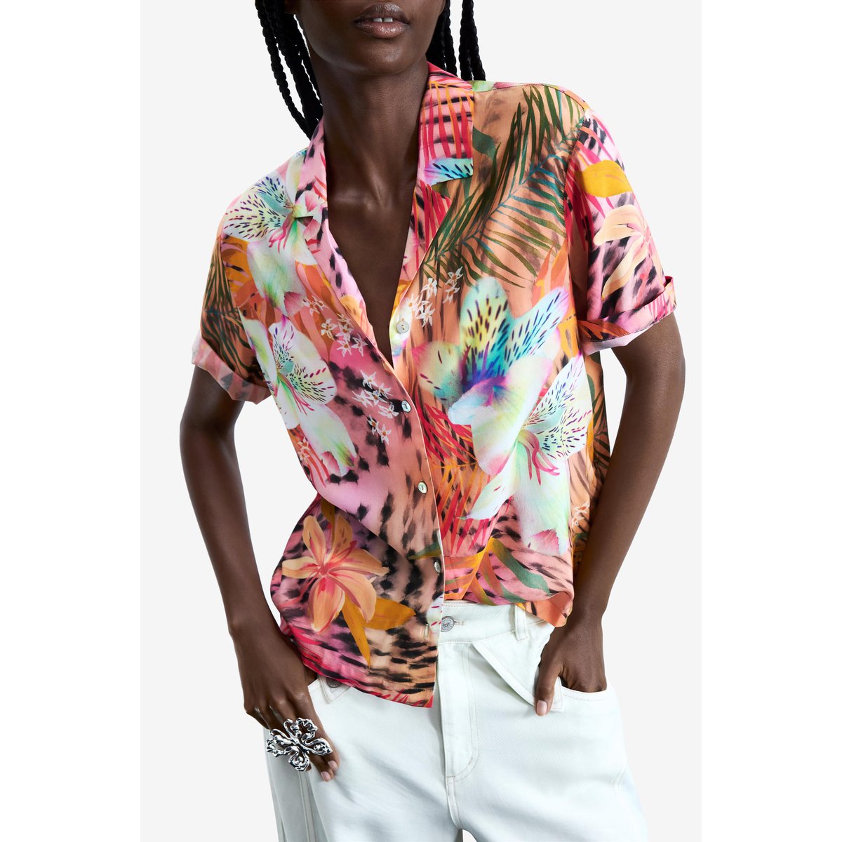 Chemise à manches courtes tropicale rouge, DESIGUAL