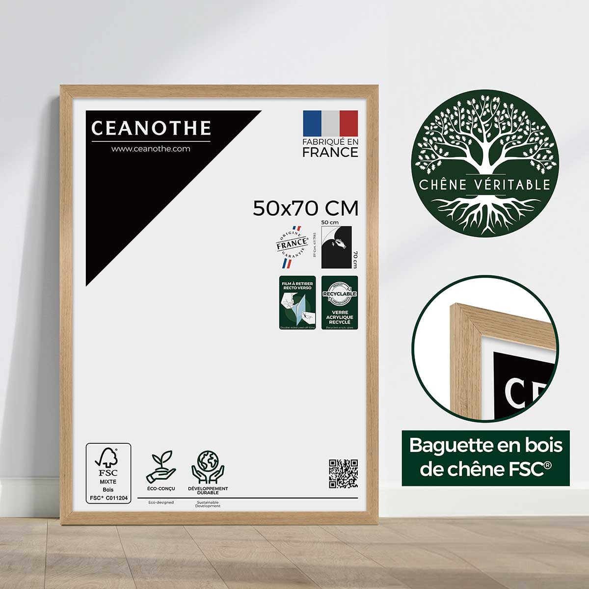 Cadre Photo En Chêne TARA bois brut, CEANOTHE