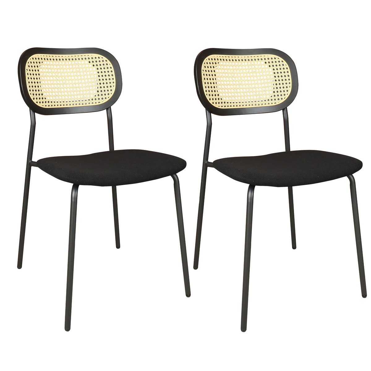 Lot de 2 chaises en bois et velours et pieds en métal, NOSARA noir, NOW'S HOME