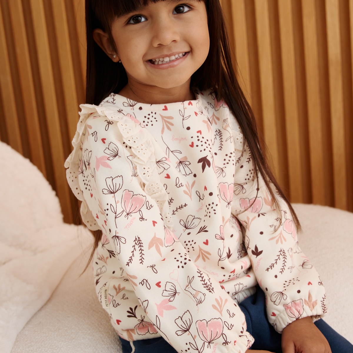 Sweat-shirt bébé en molleton Aimée ecru, PETIT BEGUIN