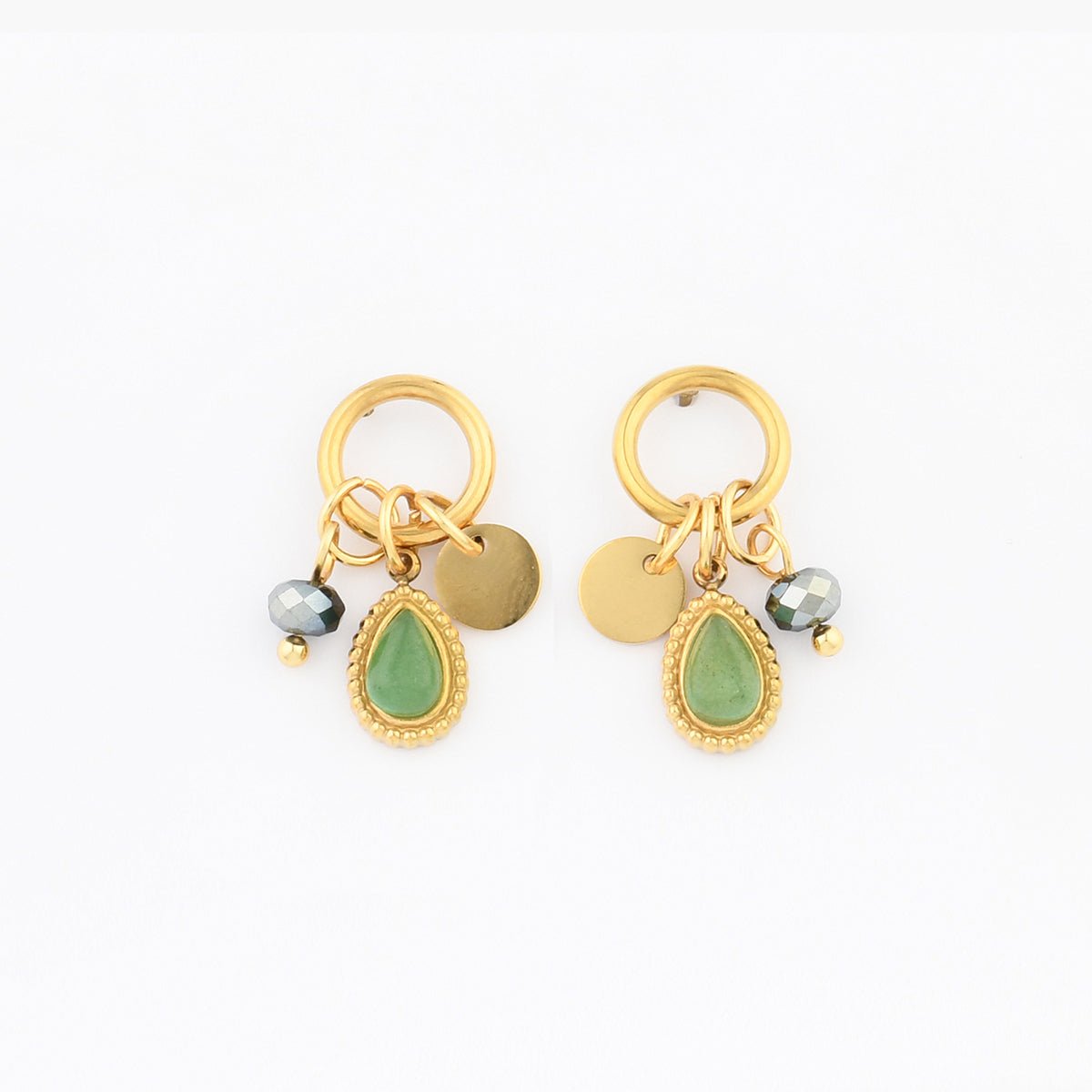 Boucles d'oreilles acier inoxydable à pampilles fantaisie vert, BALABOOSTE