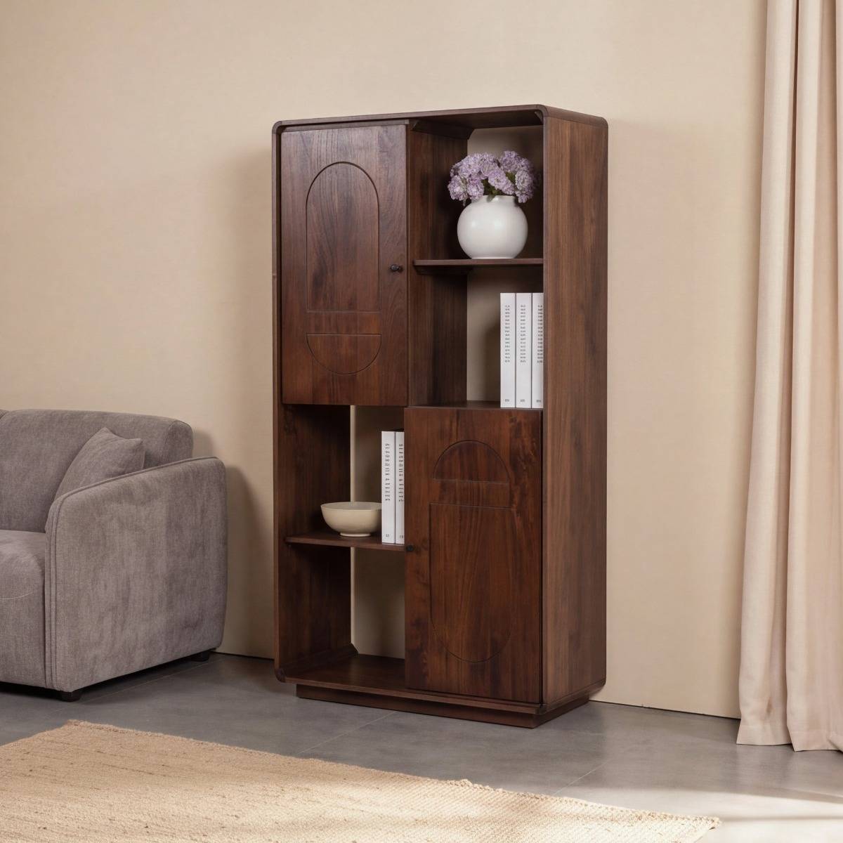 Bibliothèque en bois de manguier  MELORA bois foncé, MADE IN MEUBLES 