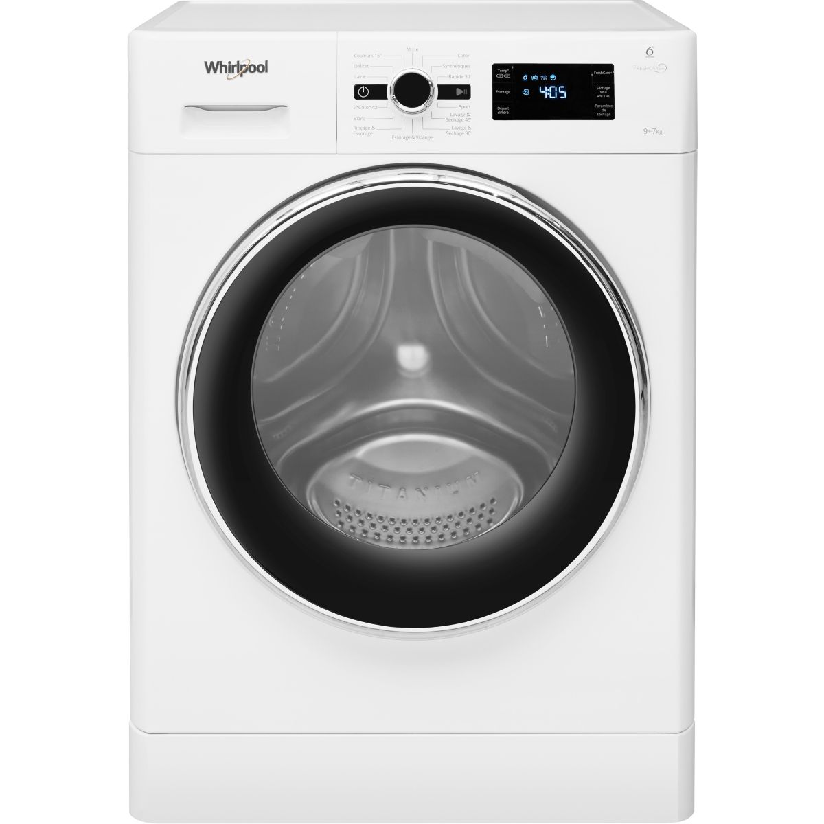 Lave linge séchant hublot FWDG97168BXFR couleur unique, WHIRLPOOL