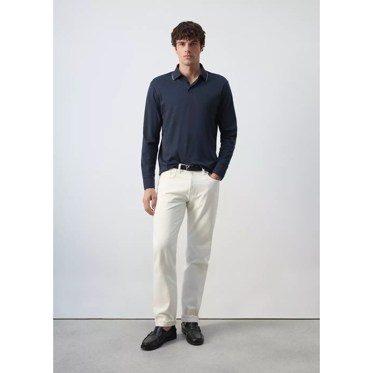 Pull polo 100 % coton détail contrasté bleu marine, MANGO MAN