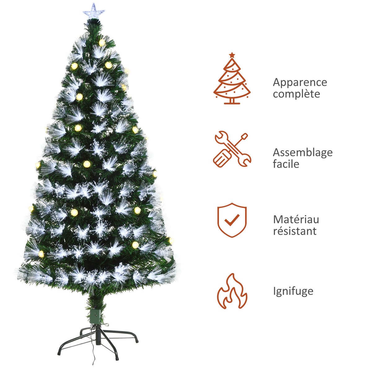 Sapin de Noël Plastique vert, blanc froid et blanc chaud, HOMCOM