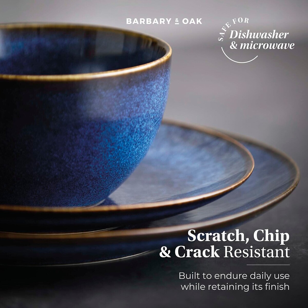 16-Piece Reactive Glaze Stoneware Dinner Set blue, BARBARY & OAK