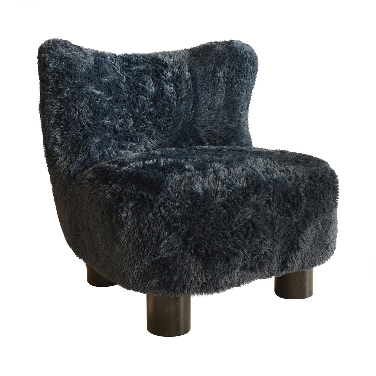 Fauteuil imitation fourrure et structure en bois, ARTIC bleu-naturel, NOW'S HOME