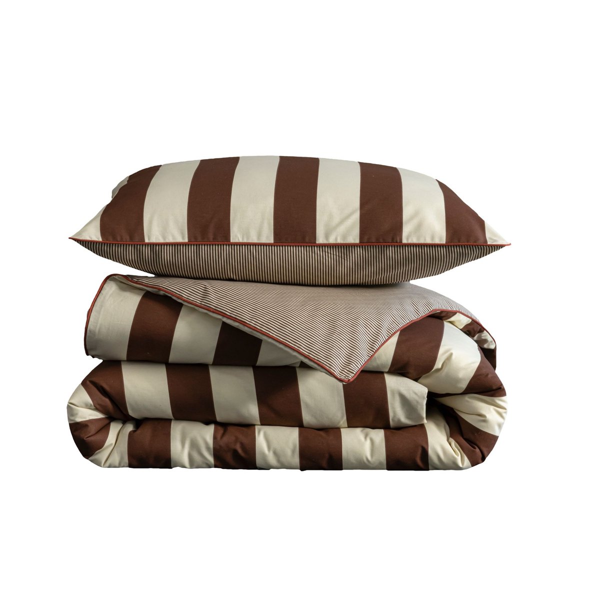 Parure de lit coton rayure  - NOVA marron, TERRE DE NUIT