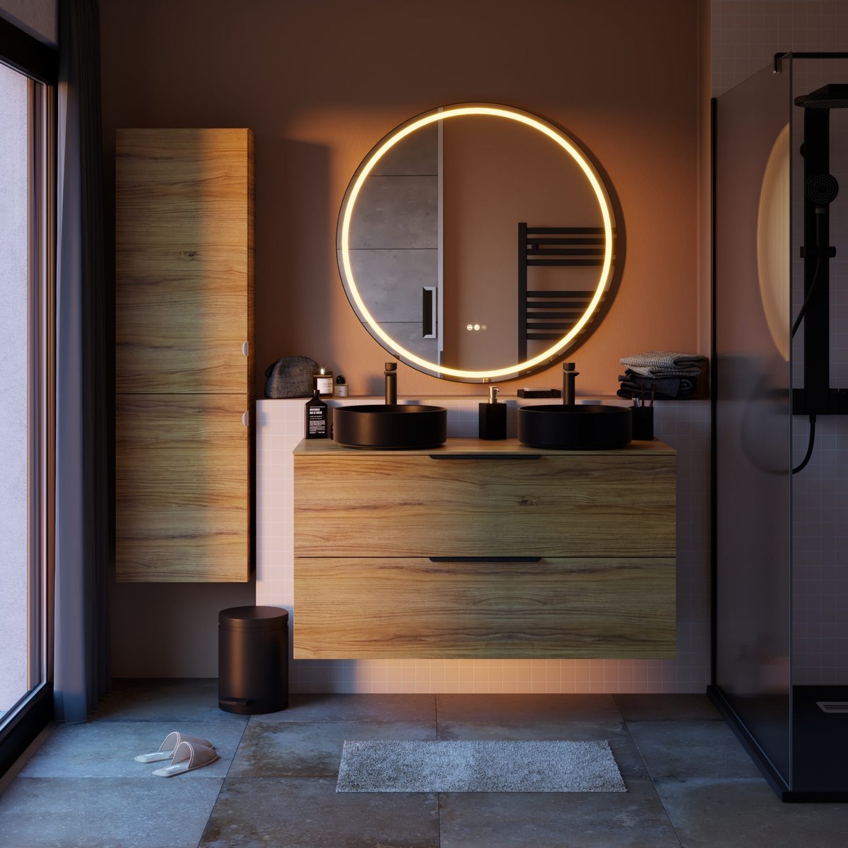 Miroir lumineux LED en verre, cadre aluminium, COLLECTION REMIX noir, SENSEA