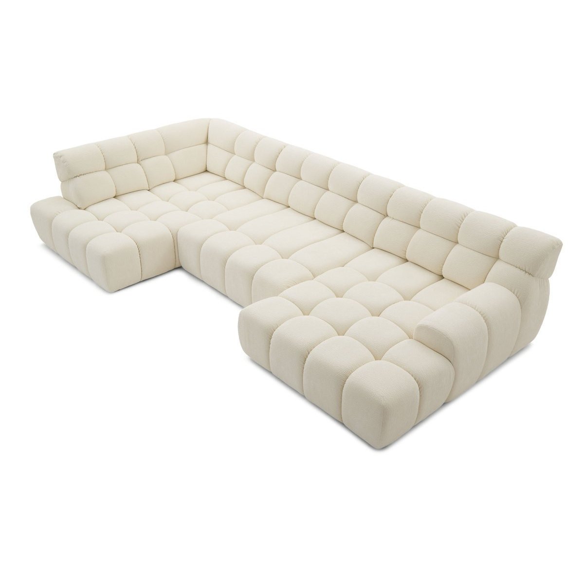 Canapé d'angle convertible 4 places en tissu texturé, ANDRE blanc, BOBOCHIC