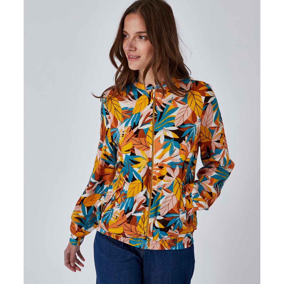 Blouson zippé imprimé orange multicolore, DAMART