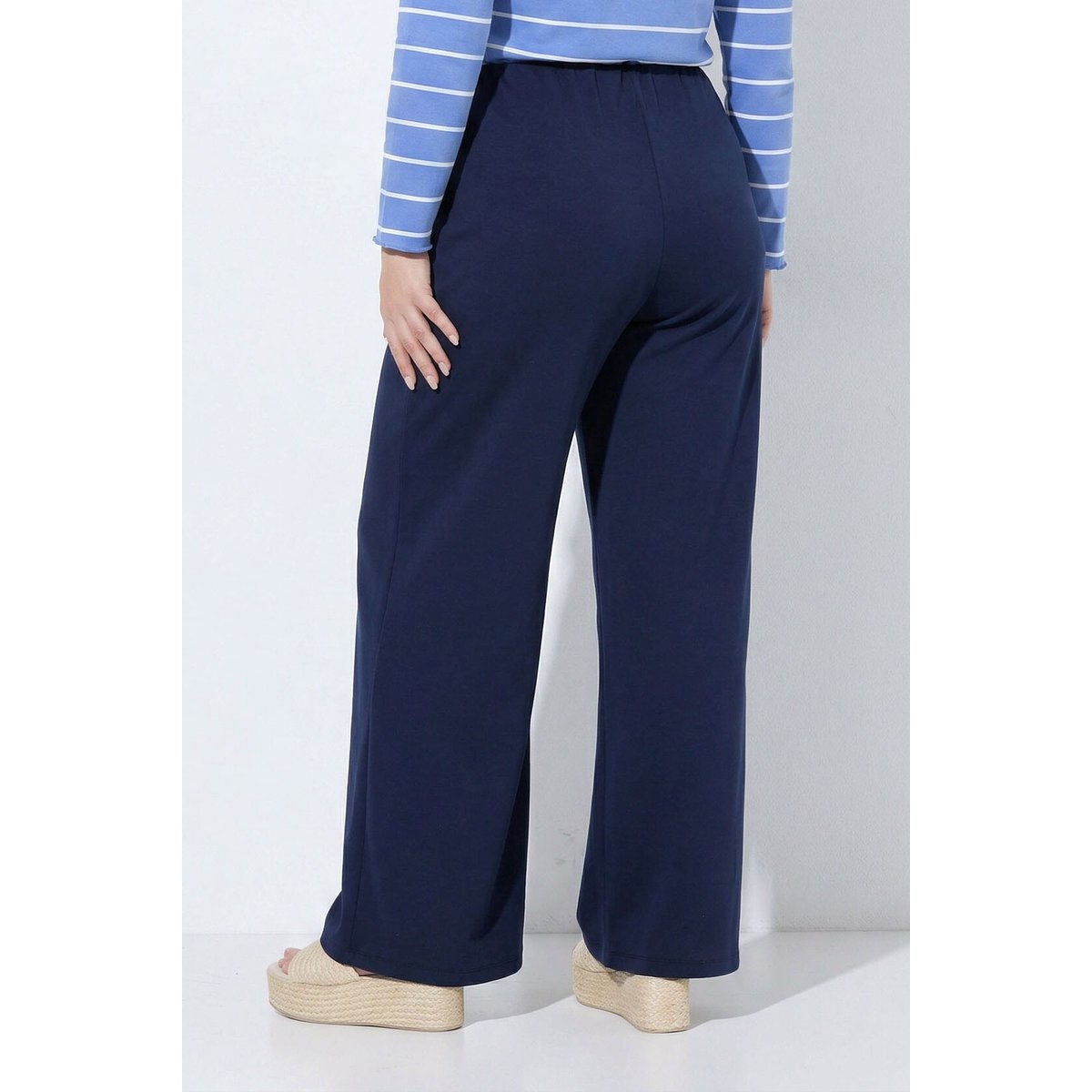 Pantalon en jersey, jambe large et évasée marine, ULLA POPKEN