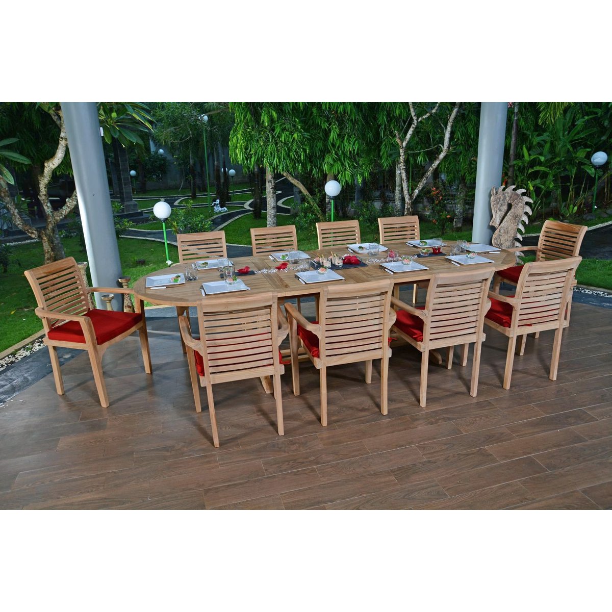 Salon de jardin en teck massif Venise, 10 places naturel, TECK ATTITUDE