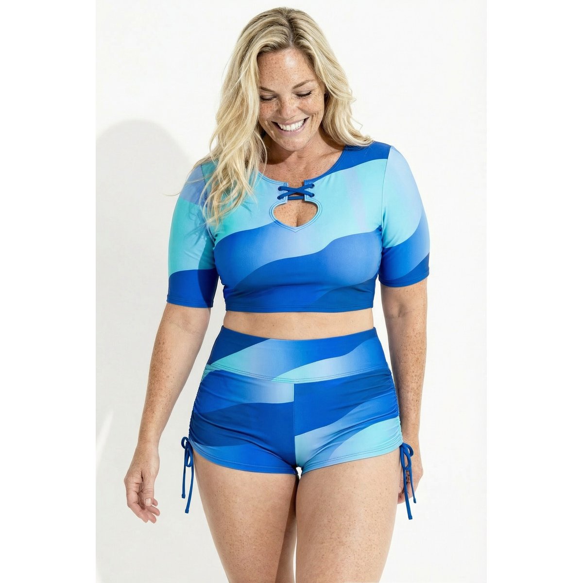 Bikini avec bonnets souples, manches courtes bleu roi, ULLA POPKEN