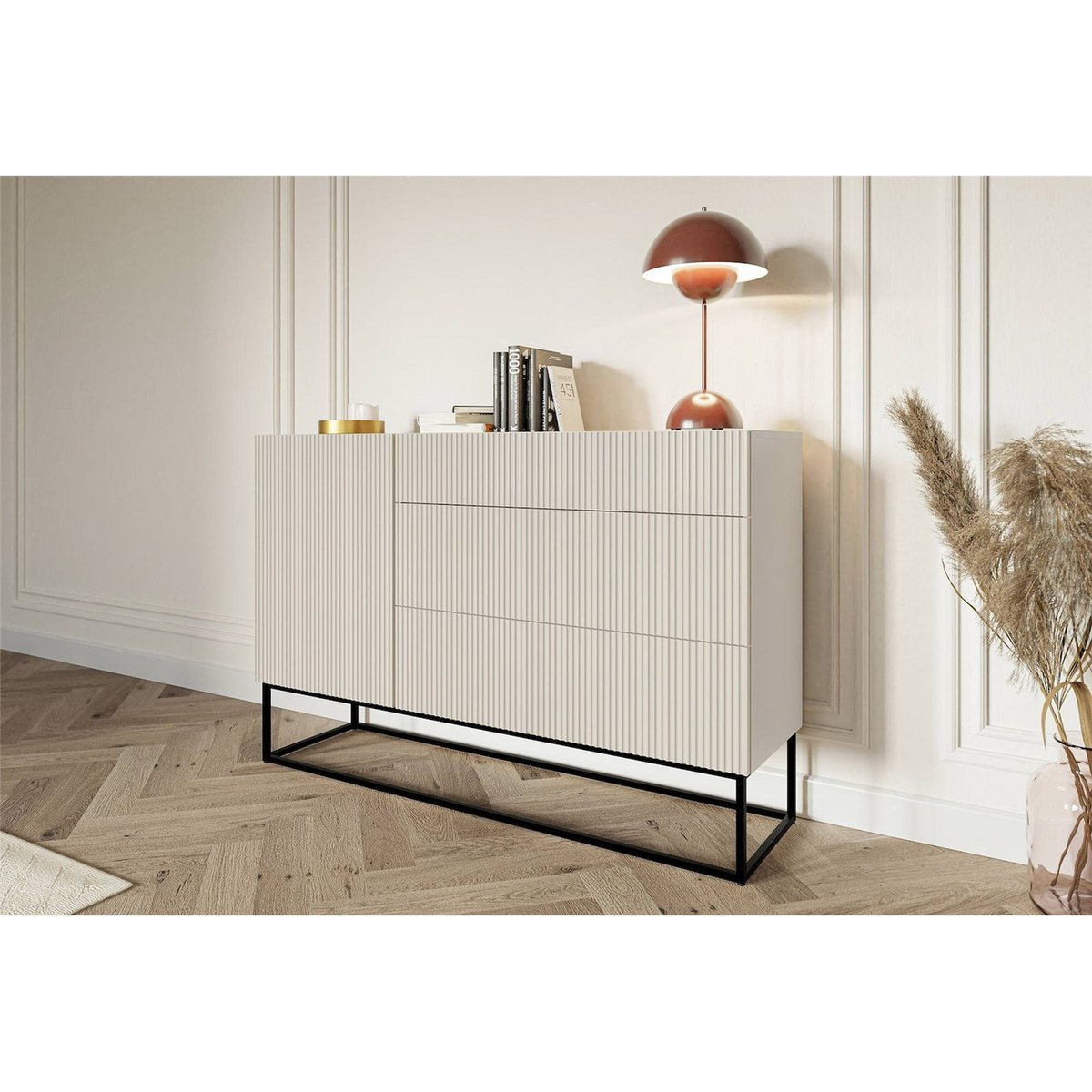 Commode rainurée collection VELDIO gris beige, RECOLLECTION