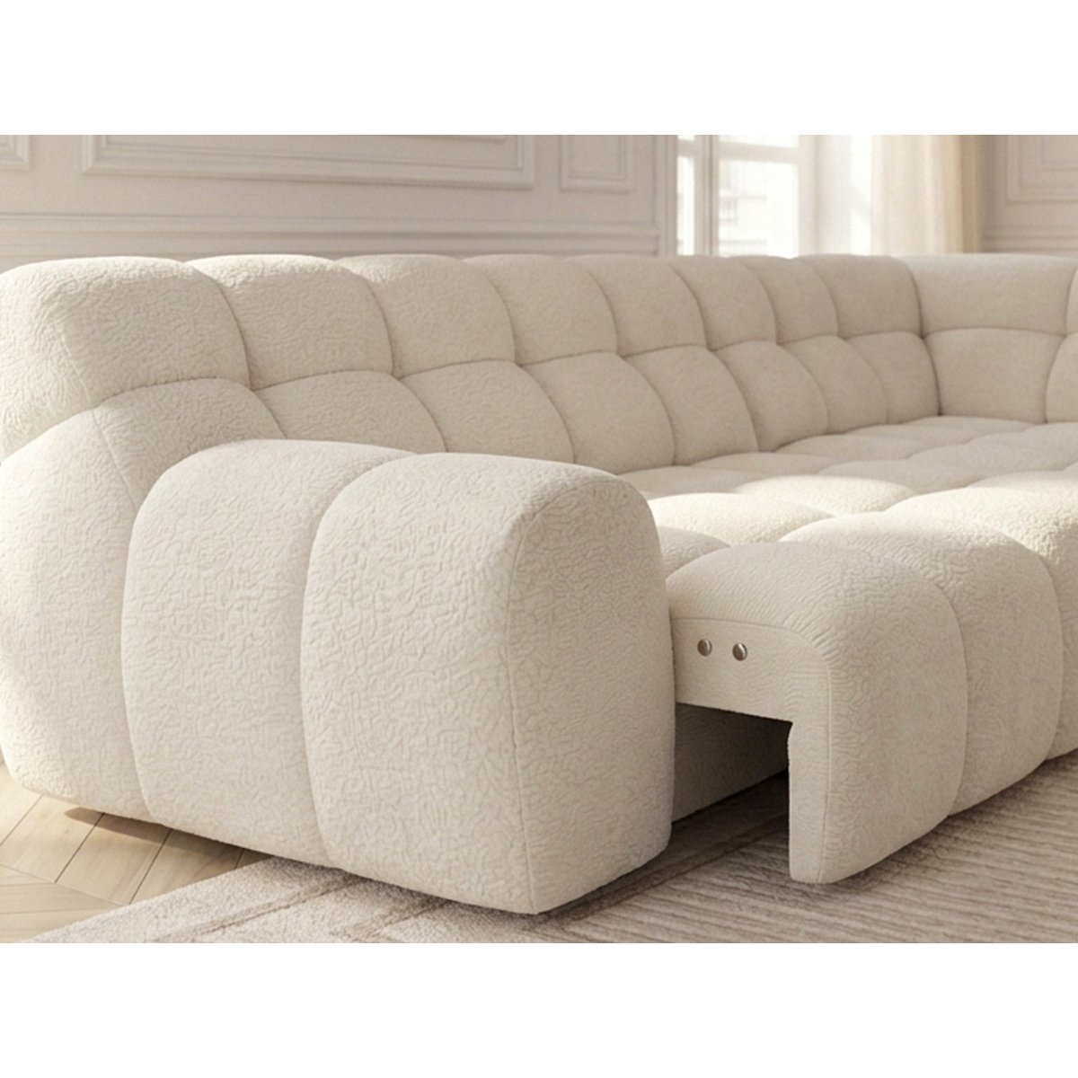 Canapé d'angle convertible 4 places en tissu chenille, ANDRE blanc, BOBOCHIC