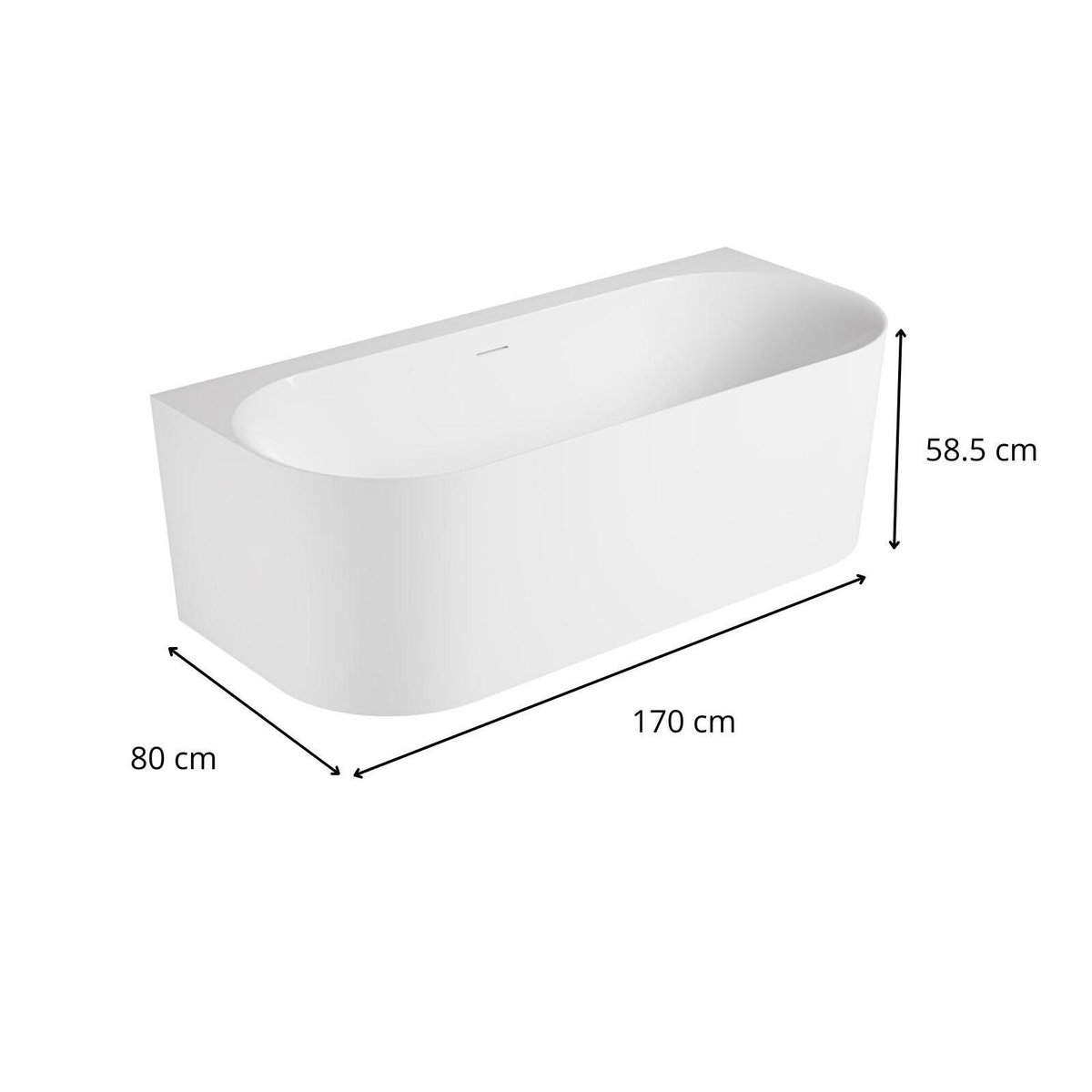 Baignoire acrylique murale blanche 170cm FORMA couleur unique, MOB IN