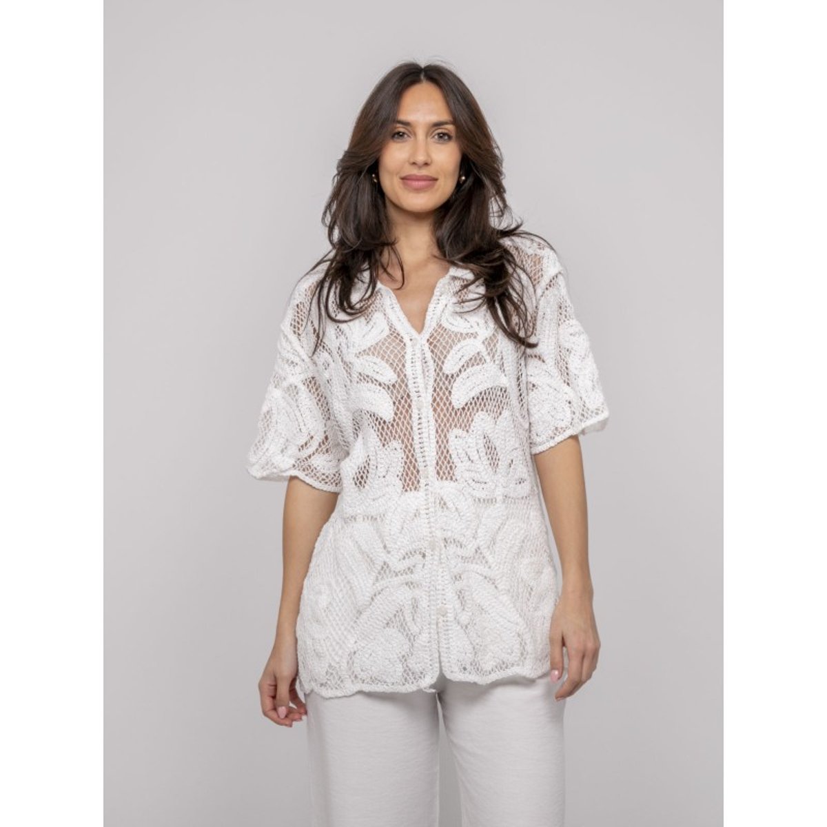 Chemise En Crochet Manches Courtes Ogane blanc, DONA LISA