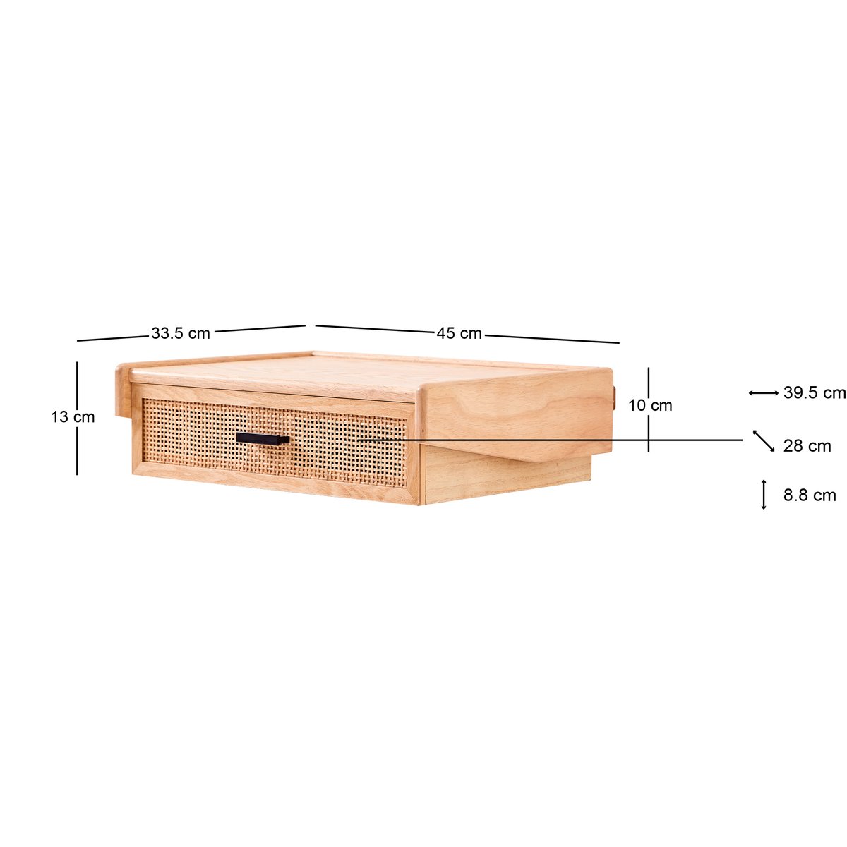 Table de chevet murale, rotin et bois, PITEA bois naturel, NORDLYS
