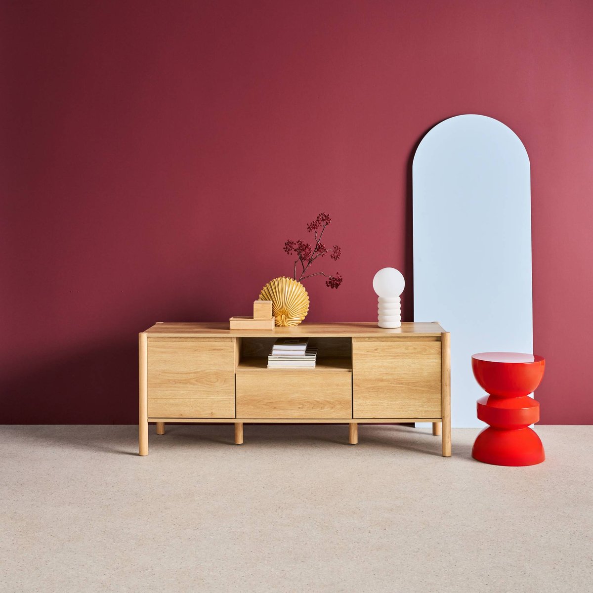 Meuble TV décor bois 2 portes 1 tiroir 140cm HARMONY naturel, SWEEEK