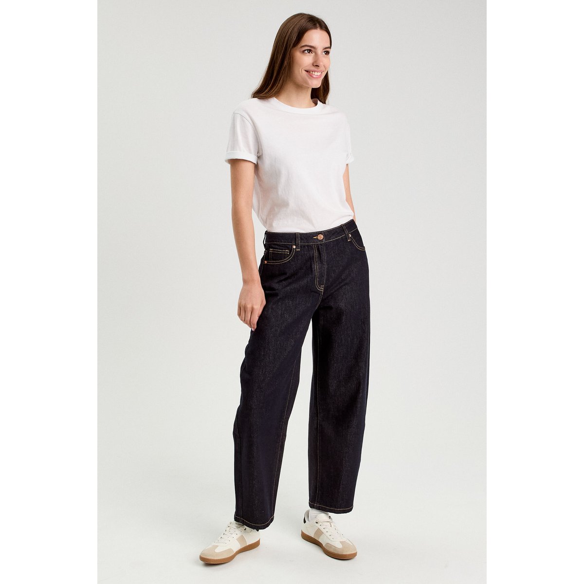 Jean barrel cropped taille standard denim brut, CACHE CACHE
