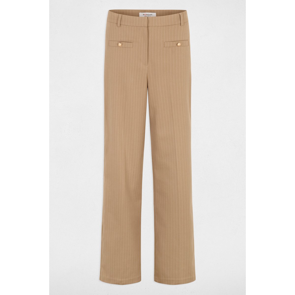 Pantalon droit taille haute taupe, MORGAN