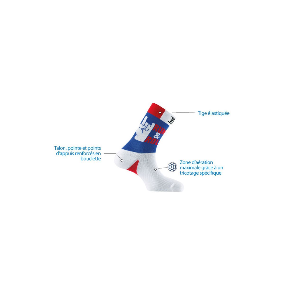 Mi-chaussettes de running humoristique 'RUN & ROLL' blanc, THYO